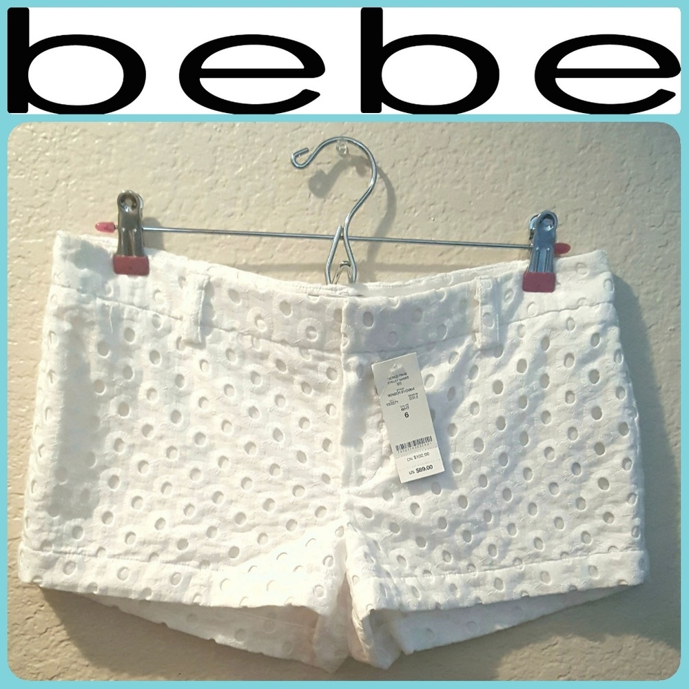 🏝🌼bebe~ White Eyelet Shorts. *NWT